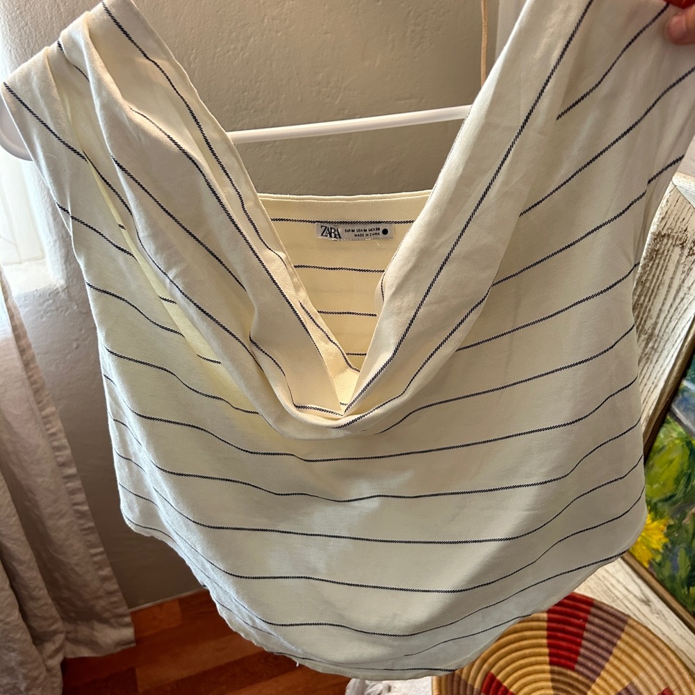 Chic linen White Striped Top, more cream